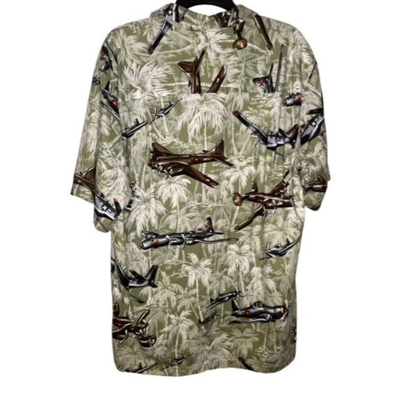 Kalaheo Hawaiian Bomber Green Palm Tree Shirt Fighter Plane Pearl Harbor Large - Picture 2 of 5